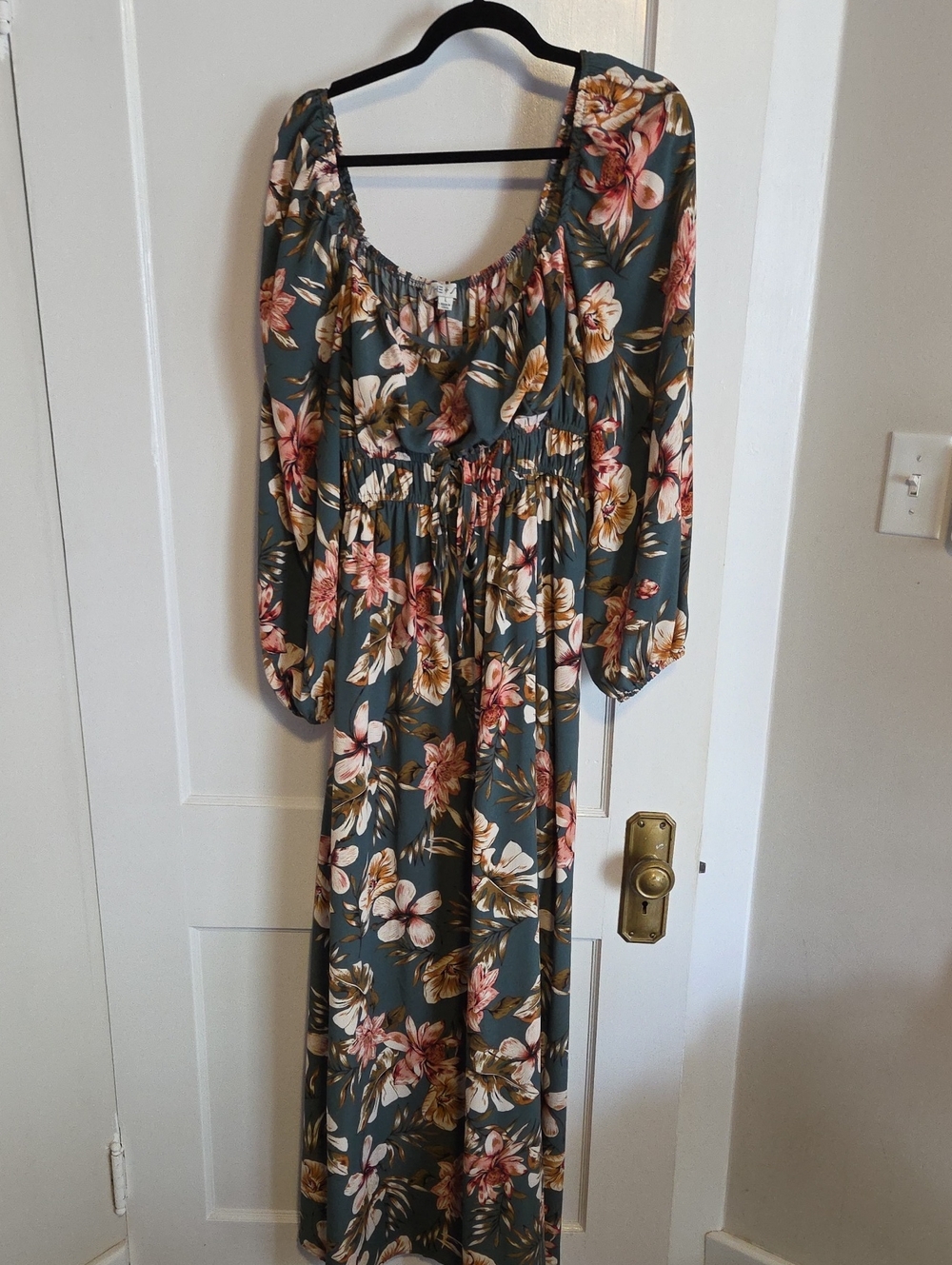 She + Sky Green Floral Maxi Dress with Pink & Cream Blooms